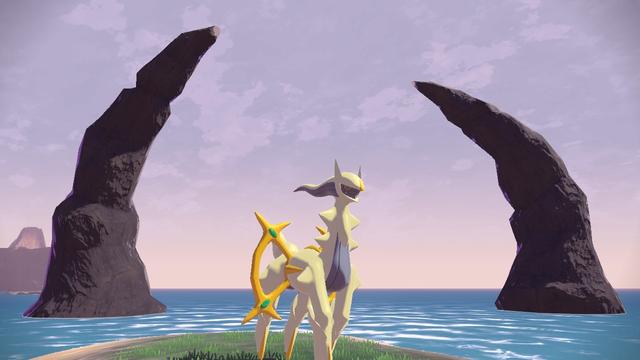 Shiny Arceus in front of two rock spikes in Legends Arceus