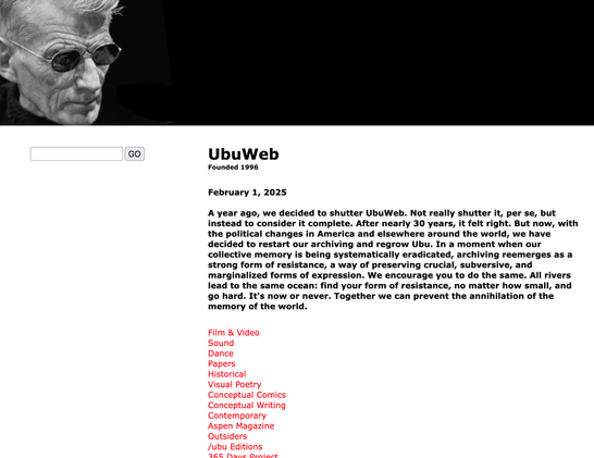 Capture d'écran du site ubuweb.com, avec un manifeste du 1er février 2025 à lire sur le site
