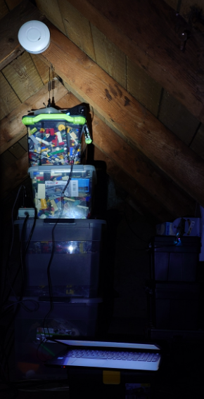 The loft with the rnode and Acer laptop that runs it