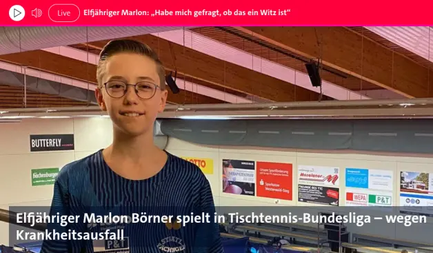 Bild von Marlon Börner - Titel: "Elfjähriger Marlon Börner spielt in Tischtennis-Bundesliga – wegen Krankheitsausfall"