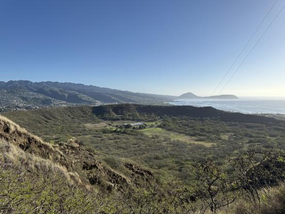 Massive volcanic crater viewed from overlook at Diamondhead