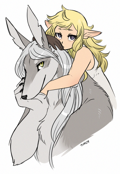 Digital drawing of Lycion and Fleki, from the Dungeon Meshi mangá.
