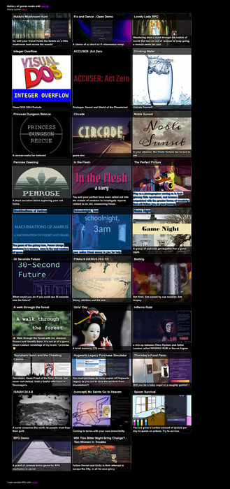 zoomed out screenshot of the narrat.games website fitting all the tiles on the website