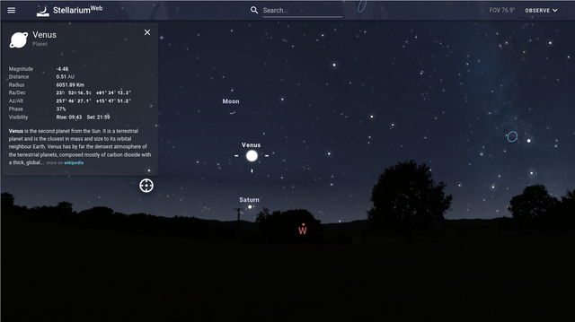 Stellarium web showing Venus info.