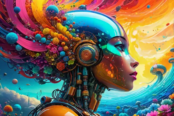 Prompt:  Diverse content, weather updates, movie titles, animal facts, historic events, poems, science discoveries, AI characters, environment, relationship, human, robots, learning, understanding, non-human lifeforms, potential, work, together, learn, advance. ,  HD, sharp focus, stunningly beautiful, hyper-detailed, HDR+, psychedelic style, vibrant colors, swirling patterns, abstract forms, surreal, trippy

Negative prompt: verybadimagenegative, bad_prompt_version2-neg, easynegative, FastNegativeV2, monochrome, black and white, low contrast, realistic, photorealistic, plain, simple, extra eyes, bad eyes, ugly eyes, imperfect eyes, deformed pupils, deformed iris, cross-eyed, poorly drawn face, bad face, fused face, ugly face, worst face, unrealistic skin texture, out of frame, poorly drawn hands, cloned face, double face, blurry, bad quality

Text model: neural-chat

Image model: ProtoVisionXL
