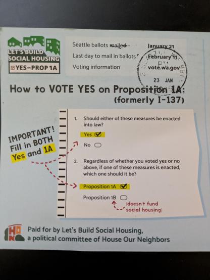 Instructions showing that you must both select “yes” AND choose “proposition 1A” as the measure to enact.