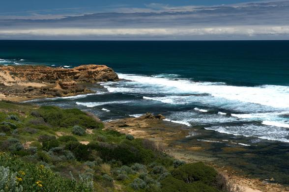 Beach, Rocky Beach, Seascape, Beachscape, Waves, Rocks, Breaking Waves, National Park, Sunny Day, Coastal Scrub,