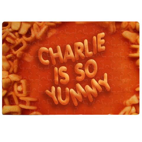 "Charlie Is So Yummy" written in #AlphabettiSpaghetti
