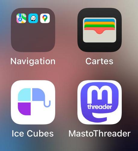 Capture de l’écran d’accueil d’un téléphone portable avec l’icône de MastoThreader