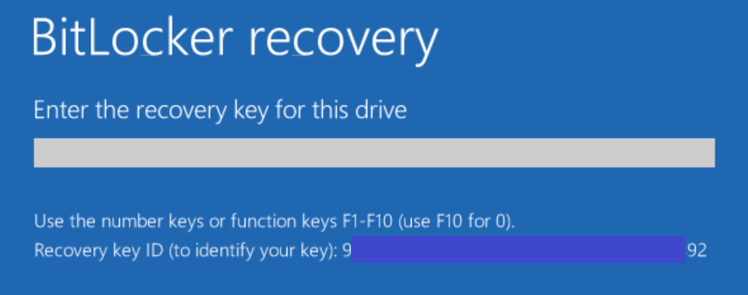 Windows screen prompting the user to input their BitLocker recovery key.