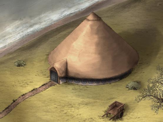 A thatch-roof roundhouse