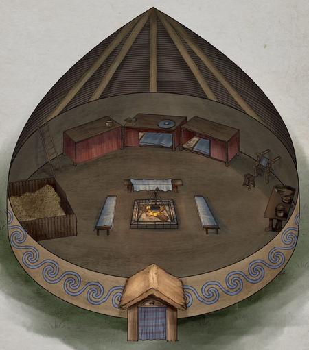 A diagram showing how the interior of a roundhouse might look.