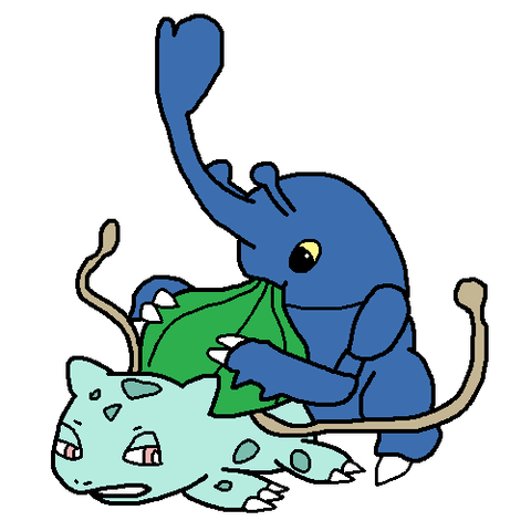 Heracross is sucking Bulbasaur's bulb
