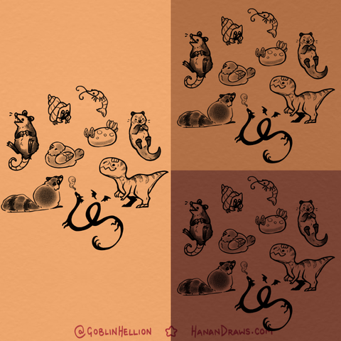 The same tattoos but on different skin tone swatches.