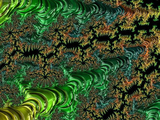 Green fractal chasms between embossed raised ridges