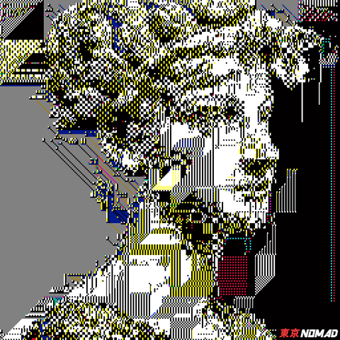 Glitch art of a Greek statue