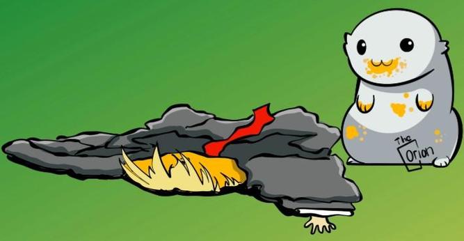 Fan art depicting Moopsy from Star Trek Lower Decks having sucked out the bones of King Orange the Worst.
