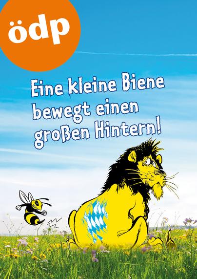 ÖDP
Eine  kleine Biene bewegt einen großen Hintern