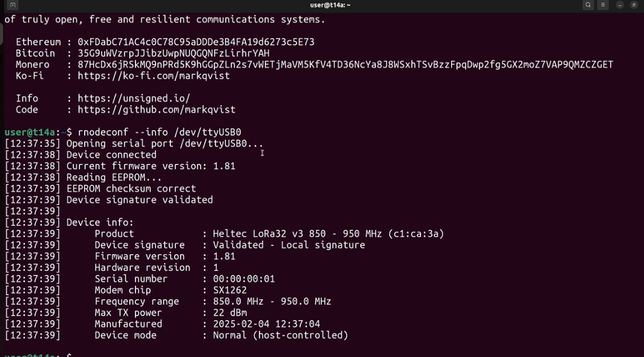 a screenshot of what the command line shows when the command  rnodeconf is run.