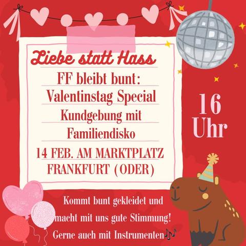 Rotes Bild mit Herzen-Girlande, Luftballons, Spiegelkugel und ähnlichem Text, wie im Beitrag.