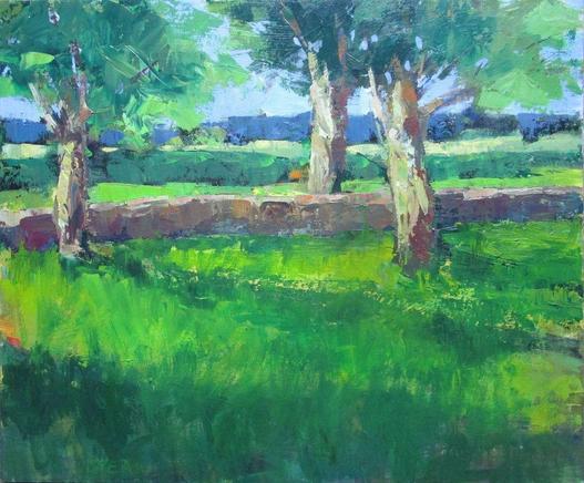 Late-day long shadows give depth to the shades of green in this original acrylic painting on canvas by Janet Dyer.

Note: Discounts and sales do not apply to original artwork.