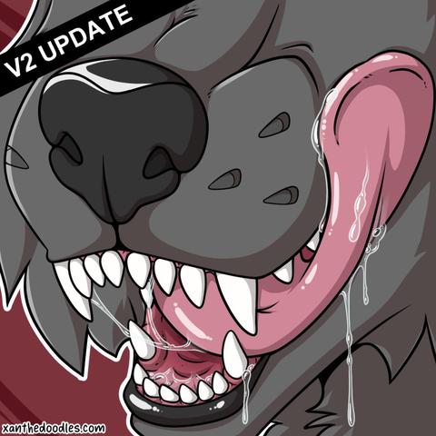 Furry Art. Canine mawshot, licking muzzle, drooling.
