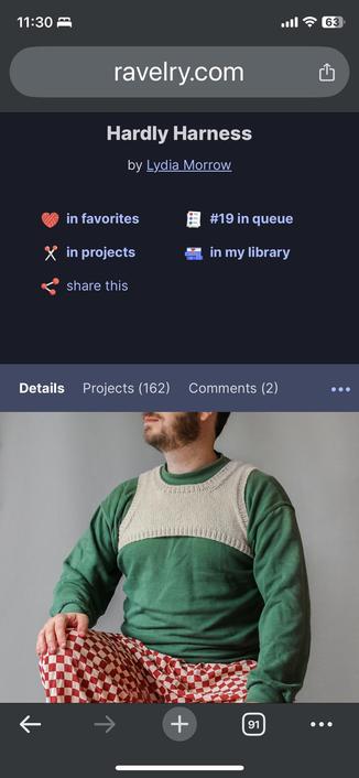Pattern page for Hardly Harness by Lydia Morrow on Ravelry