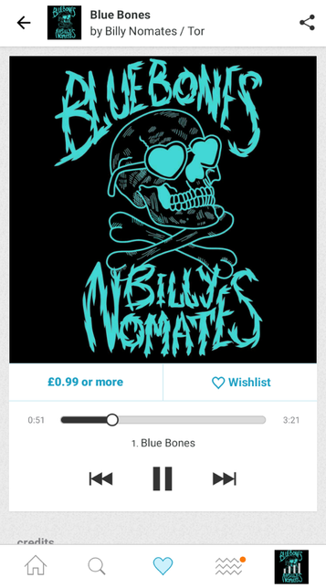 the single "Blue Bones" by billynomates as seen playing in the Bandcamp app