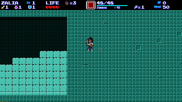 Screenshot of Enigma Heart. Zalia is walking through what appears to be a solid wall.