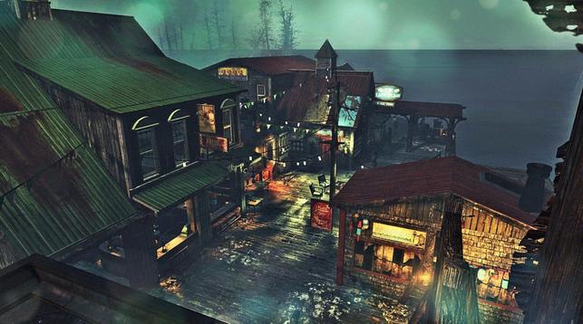 An eerie atmosphere hangs over the foggy port of Far Harbor, Maine.