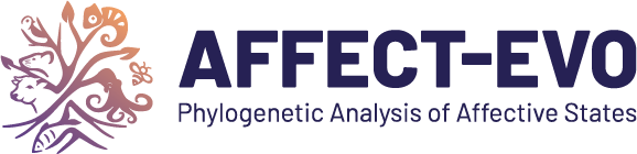 Logo with text "AFFECT-EVO" and a stylized tree-ish shape with different animals styled into the branches: camelion, mouse, cow, fish, bird, bee, and octopus.
