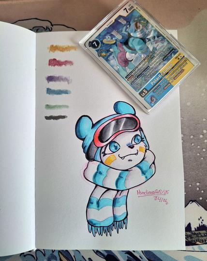 Traditional drawing of the Digimon PolarBearmon made with alcohol based markers