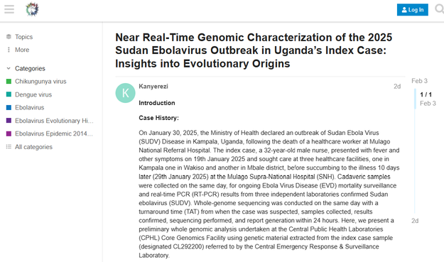 Screenshot of the virological post on the Ebolavirus sequence