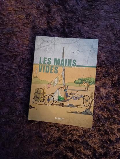Le roman "Les mains vides" d'Elio Possoz est posé sur un tapis mauve.