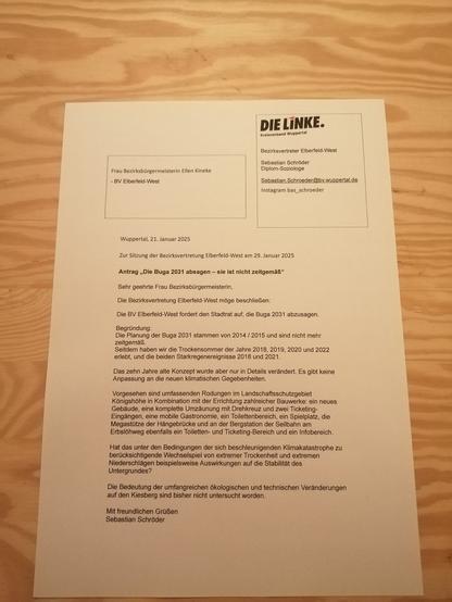 Antrag "Die BUGA 2031 absagen - sie ist nicht zeitgemäß"