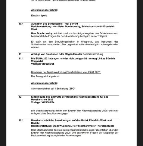 Screenshot Bezirksvertretung #elberfeldwest Mitschrift