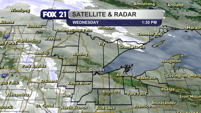 The satellite and radar over the Northland shows increasing cloud cover across the region.  The first snow showers forming as part of an approaching storm system are just to the west of Itasca, Aitkin, and Pine counties, moving to the northeast.