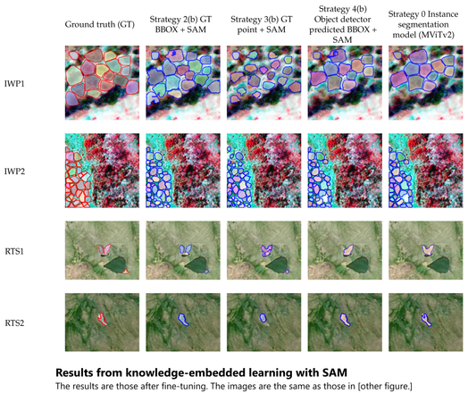 maps/images - Results from knowledge-embedded learning with SAM. The results are those after fine-tuning. The images are the same as those in [other figure.]