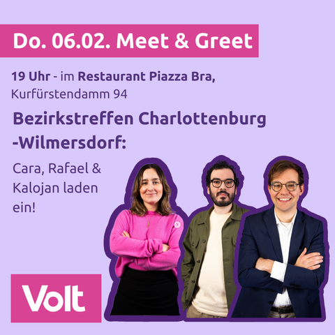 Infos bzgl. Ort & Zeit der Veranstaltung, mit Fotos der drei Kandidierenden