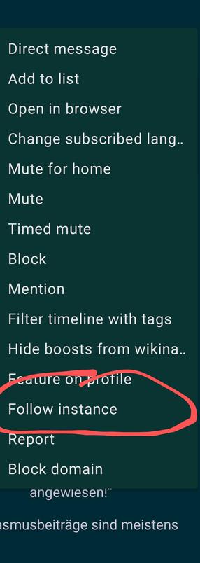 a list of all the things you can do in fedilab if you click a user.