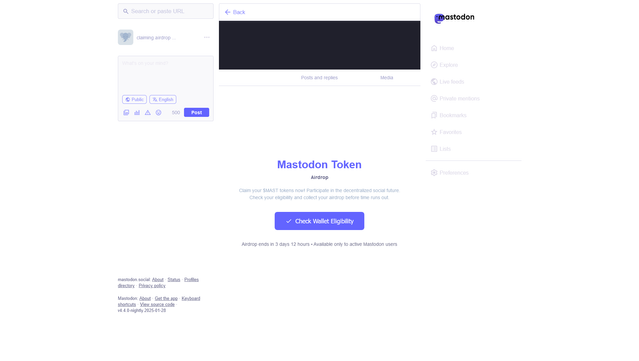 Fake Mastodon landing page