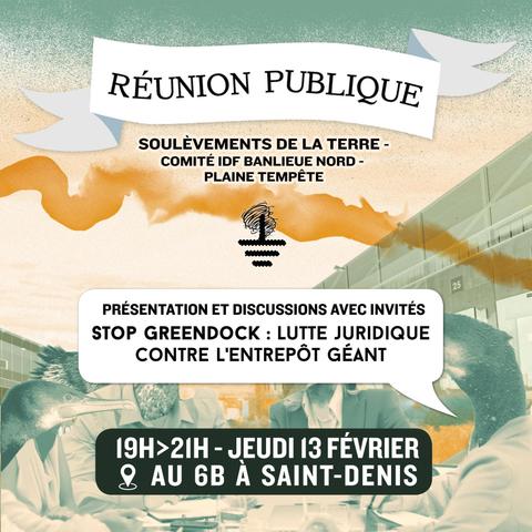 Flyer ave les infos pour la réunion et le logode Plaine Tempête (Soulèvements Banlieue Nord).