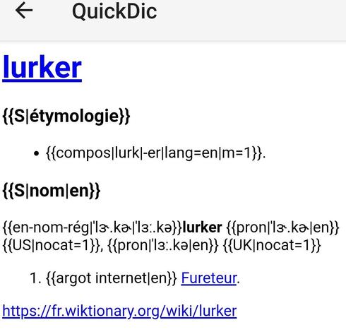 capture d'écran correspondante avec la référence à l'application QuickDic