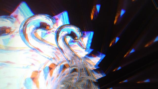 The glass swan is tripled in this feedback loop.