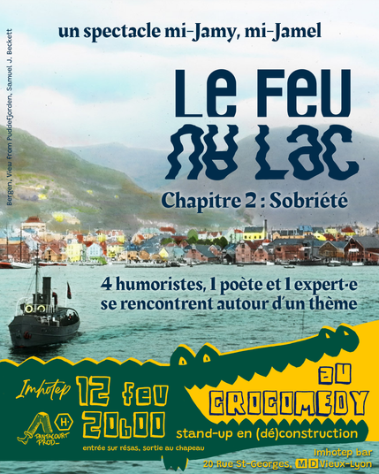 L'affiche de l'événement, avec une ancienne photo colorisé d'un lac, une ville sur les berges, les montagnes en arrière plan, et un bateau au premier plan à gauche.