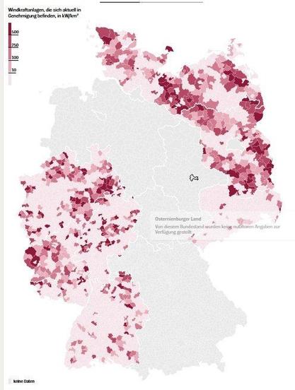 Überall werden neue Windkraftanlagen gebaut, außer in Niedersachsen, Sachsen-Anhalt, Thüringen und Bayern