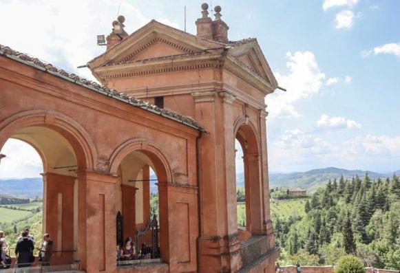 View from Madonna di San Luca of Bologna overlooking green park