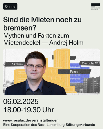 Collage eines Portraitfotos von Andrej Holm und des Covers der Broschüre "Schöner Deckeln" und die Veranstaltungsdaten.
