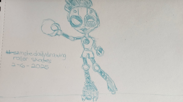Blue pencil sketch of Moon Girl from Moon Girl and Devil Dinosaur, wearing old school roller skates
