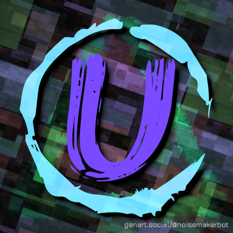 New #Avatar / #Icon with a broken jagged circle around a brushed capital U, and an abstract background. Two of Eight